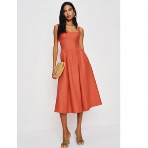Reformation Janu Linen Dress Red Coral